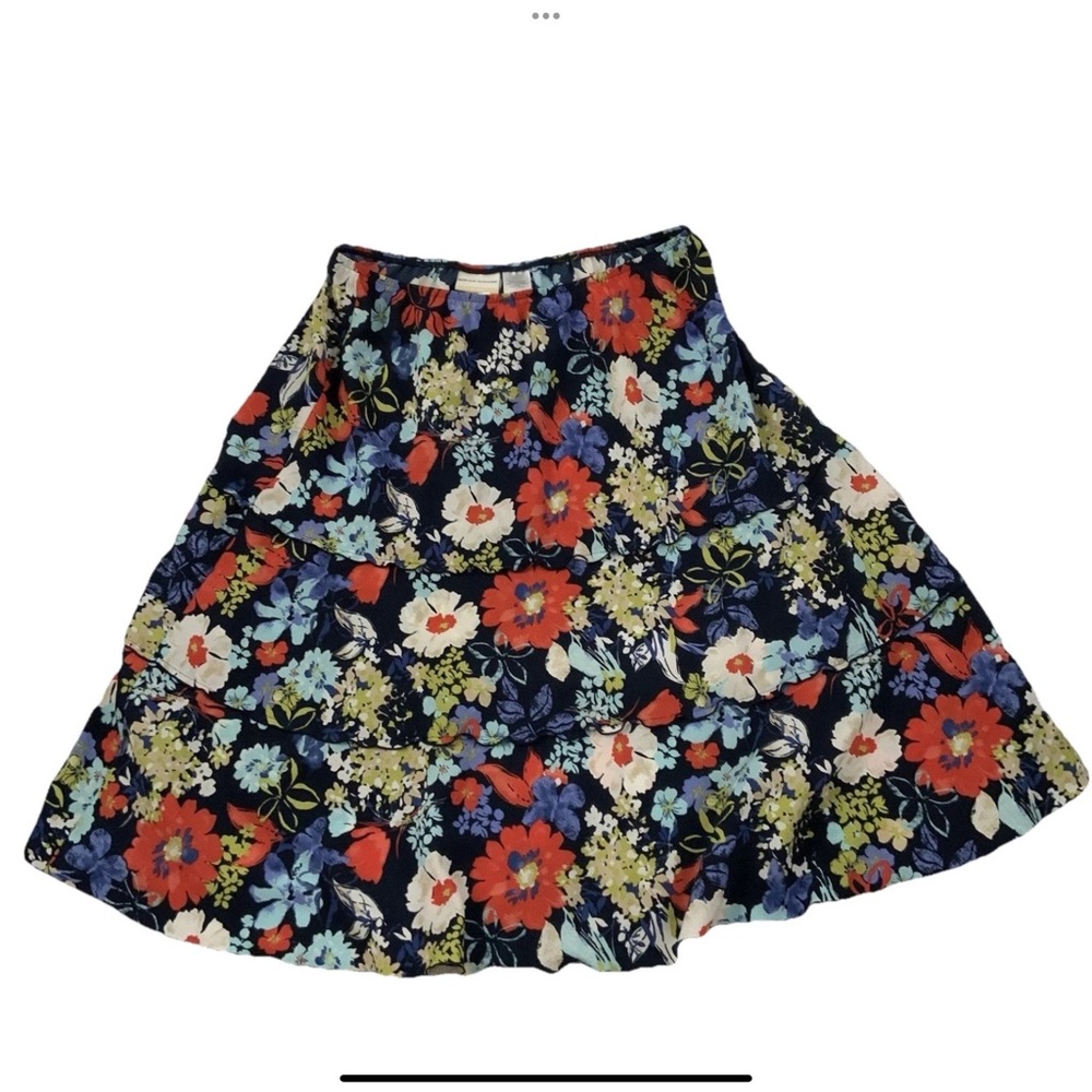 Alfred Dunner 18W Tiered A Line Skirt Blue Midi Floral Lightweight Elastic Waist